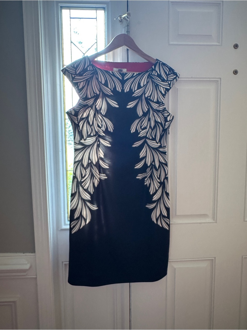 London Style Black Midi Dress with White Leaf Motif